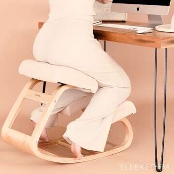 Sleekform Ergonomic Kneeling Chair - Home Office Rocking Desk Stool for Active Sitting - White Comfo...