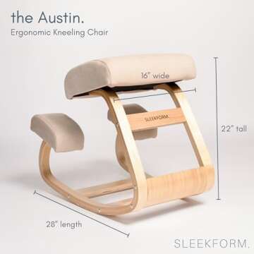 Sleekform Ergonomic Kneeling Chair - Home Office Rocking Desk Stool for Active Sitting - White Comfortable Cushions Wood