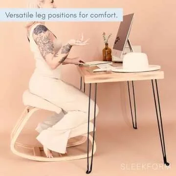 Sleekform Ergonomic Kneeling Chair - Home Office Rocking Desk Stool for Active Sitting - White Comfortable Cushions Wood