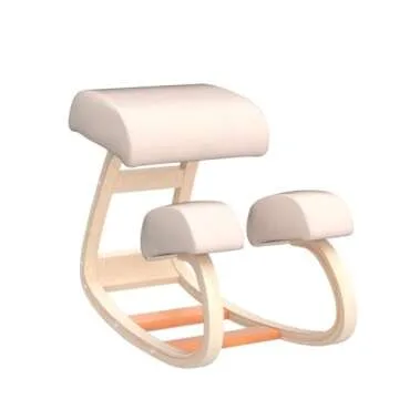 Sleekform Ergonomic Kneeling Chair - Home Office Rocking Desk Stool for Active Sitting - White Comfortable Cushions Wood