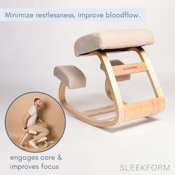Sleekform Ergonomic Kneeling Chair - Home Office Rocking Desk Stool for Active Sitting - White Comfortable Cushions Wood