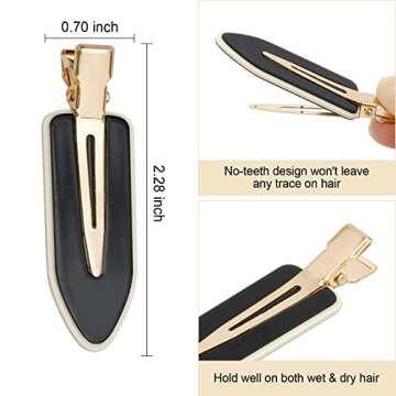 AMCAMI 4 PCS No Crease Hair Clips-No Bend Hair Clips for Styling Classic Black & White Flat Clip No ...