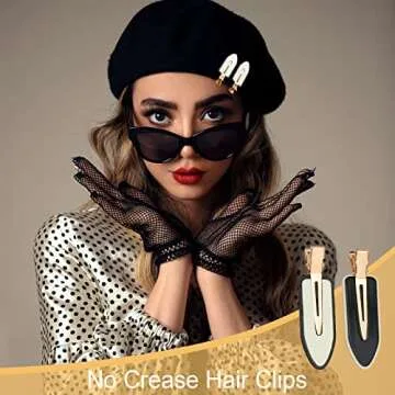 AMCAMI 4 PCS No Crease Hair Clips-No Bend Hair Clips for Styling Classic Black & White Flat Clip No Dent Alligator Hair Barrettes for Hairdressing Bangs Waves Woman Girl Makeup Application