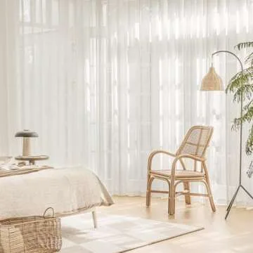 FMFUNCTEX Linen Sheer Curtains for Bedroom, Beige Curtains 84 Inches Long Semi Sheer Draperies for Living Room, Natural Cream White Light Filtering Farmhouse Curtains, Grommet Top 2 Panels