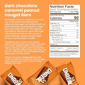 UNREAL Dark Chocolate Peanut Caramel Nougat Bars 30 Count