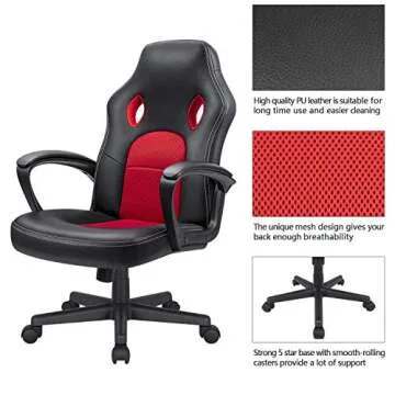 KaiMeng Ergonomic Red Computer Chair for Teens & Adults