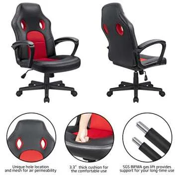KaiMeng Ergonomic Red Computer Chair for Teens & Adults