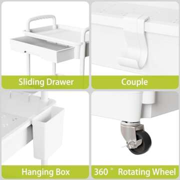 Sorgion 3 Tier Rolling Cart Organizer,Laundry Room Bathroom Organizers and Storage Office Shelves Mobile Shelving Unit Kitchen Trolley Cart with Wheels for Art,Craft,Diaper,Bedside,Snack(White)