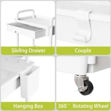 Sorgion 3 Tier Rolling Cart Organizer,Laundry Room Bathroom Organizers and Storage Office Shelves Mobile Shelving Unit Kitchen Trolley Cart with Wheels for Art,Craft,Diaper,Bedside,Snack(White)