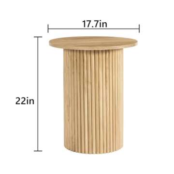 THKSHOUZ Solid Wood End Table Round 18'' D, Wooden Accent Drum End Table, Unique Oak Pedestal Side T...