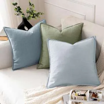 MIULEE Decorative Linen Pillow Covers 18x18 Inch Sage Green ​Boho Farmhouse​ ​Neutral Couch Throw Pillows for Bed Pack of 2 Accent Outdoor Pillowcase Modern Sofa Cushion Livingroom Home Decor