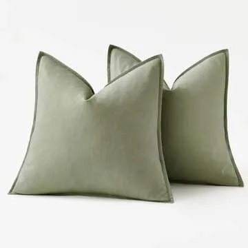 MIULEE Decorative Linen Pillow Covers 18x18 Inch Sage Green ​Boho Farmhouse​ ​Neutral Couch Throw Pillows for Bed Pack of 2 Accent Outdoor Pillowcase Modern Sofa Cushion Livingroom Home Decor