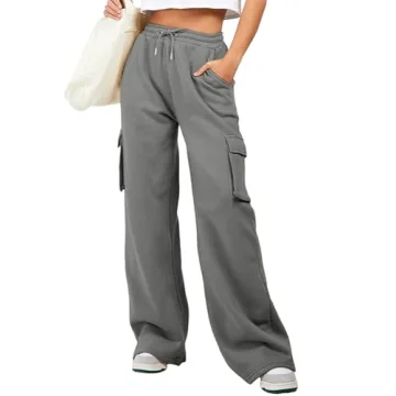 Aleumdr Women's Drawstring Cargo Pants - Casual Wide Leg Joggers
