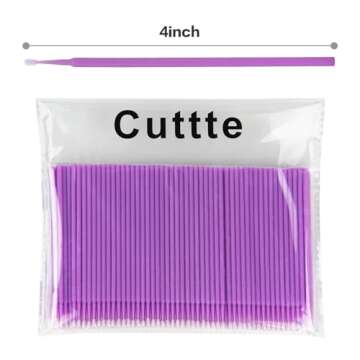 Cuttte 500PCS Disposable Micro Swabs for Eyelash Extension, Micro Applicators Eyelash Swabs for Makeup Application Purple (Head Diameter: 1.5mm)