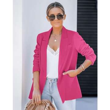 Luvamia Blazer Jackets for Women Work Casual Office Long Sleeve Fashion Dressy Magenta Blazer