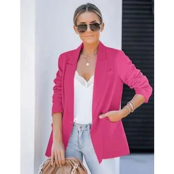 Luvamia Blazer Jackets for Women Work Casual Office Long Sleeve Fashion Dressy Magenta Blazer