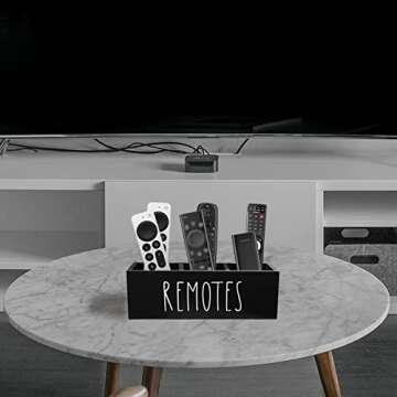 Remote Control Holder, Farmhouse Remote Storage Caddy, Bedside TV Controller Box, Rustic Wood Media Organizer Tray for Home Bedroom Table (Black)