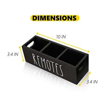 Remote Control Holder, Farmhouse Remote Storage Caddy, Bedside TV Controller Box, Rustic Wood Media Organizer Tray for Home Bedroom Table (Black)