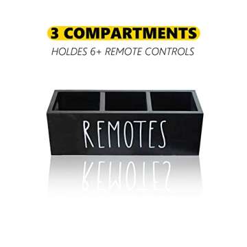 Remote Control Holder, Farmhouse Remote Storage Caddy, Bedside TV Controller Box, Rustic Wood Media Organizer Tray for Home Bedroom Table (Black)