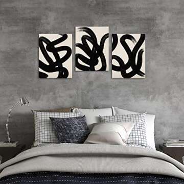 arteWOODS Wall Art Canvas Set Abstract Lines Pictures Modern Mid Century Boho Wall Decor Minimalist Abstract Black Stroke Lines Canvas Painting Artwork Living Room Bedroom Home Office 12"x16"x3