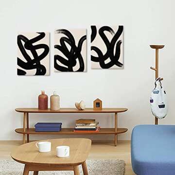 arteWOODS Wall Art Canvas Set Abstract Lines Pictures Modern Mid Century Boho Wall Decor Minimalist Abstract Black Stroke Lines Canvas Painting Artwork Living Room Bedroom Home Office 12"x16"x3