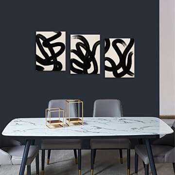 arteWOODS Wall Art Canvas Set Abstract Lines Pictures Modern Mid Century Boho Wall Decor Minimalist Abstract Black Stroke Lines Canvas Painting Artwork Living Room Bedroom Home Office 12"x16"x3