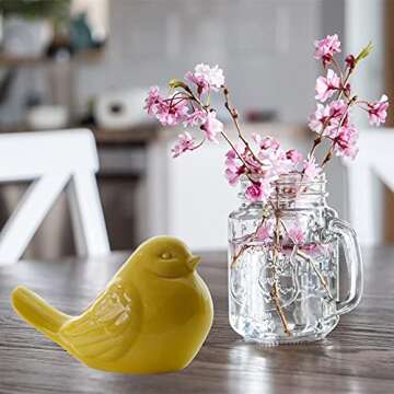 XIOU Ceramic Birds, Porcelain Bird Figurine Statue, Animals Figurines Ornaments, Mini Bird Home Decoration, Statues Decor for Garden Living Room Bedroom Office, Wedding Decor (Yellow)