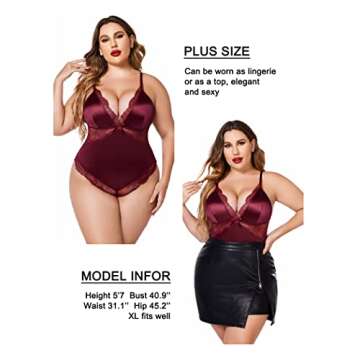 Avidlove Plus Size Satin Lingerie Bodysuit for Women