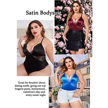 Avidlove Plus Size Satin Lingerie Bodysuit for Women