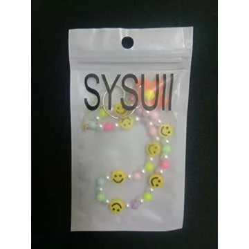 SYSUII Beaded Mobile Phone Lanyard Wrist Strap, Colorful Smile Beads Chain Phone Charm Anti-lost Chain Cellphone Strap Hanging Cord for Women Girl Summer Trend Smiley Cute Jewelry