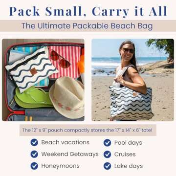 Travel Beach Bag Packable - Lightweight Tote for Women, Pool Bags