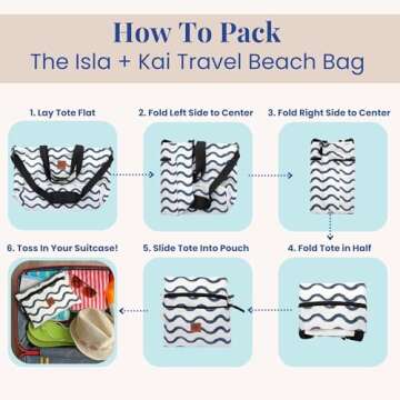 Travel Beach Bag - Packable Lightweight Tote for Women