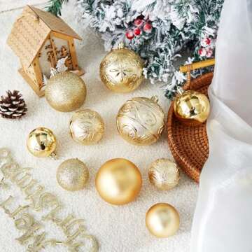 Wironlst Christmas Ball Ornaments - 30pcs Shatterproof Plastic Christmas Ornaments Hanging Ball Decorations for Xmas Tree, Holiday, Wedding, Party (Multi-Size, Gold)