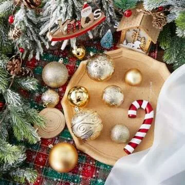 Wironlst Christmas Ball Ornaments - 30pcs Shatterproof Plastic Christmas Ornaments Hanging Ball Decorations for Xmas Tree, Holiday, Wedding, Party (Multi-Size, Gold)