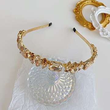 Wiwpar Thin Rhinestone Headbands for Women Elastic Rhinestone Head Bands Vintage Headband Hair Hoop Hair Accessories (Champagne)