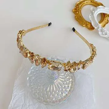 Wiwpar Thin Rhinestone Headbands for Women Elastic Rhinestone Head Bands Vintage Headband Hair Hoop Hair Accessories (Champagne)