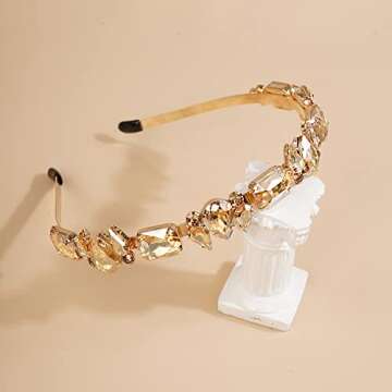 Wiwpar Thin Rhinestone Headbands for Women Elastic Rhinestone Head Bands Vintage Headband Hair Hoop Hair Accessories (Champagne)