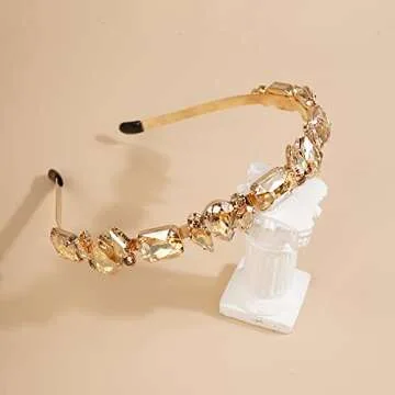 Wiwpar Thin Rhinestone Headbands for Women Elastic Rhinestone Head Bands Vintage Headband Hair Hoop Hair Accessories (Champagne)