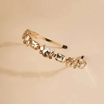 Wiwpar Thin Rhinestone Headbands for Women Elastic Rhinestone Head Bands Vintage Headband Hair Hoop Hair Accessories (Champagne)