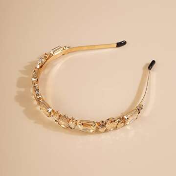 Wiwpar Thin Rhinestone Headbands for Women Elastic Rhinestone Head Bands Vintage Headband Hair Hoop Hair Accessories (Champagne)