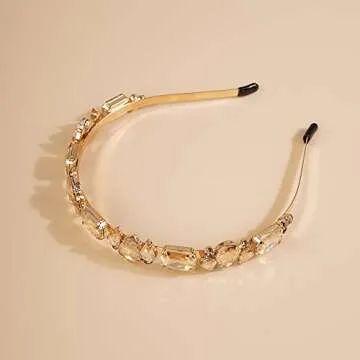 Wiwpar Thin Rhinestone Headbands for Women Elastic Rhinestone Head Bands Vintage Headband Hair Hoop Hair Accessories (Champagne)