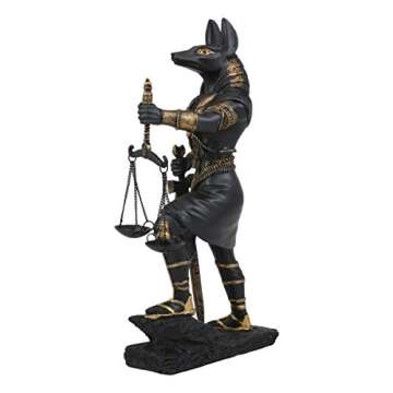 Ebros Ancient Egyptian God Anubis with Scales of Justice Statue Gods of The Dead and Afterlife Weighing The Heart Against Ostrich Feather Figurine 10" Tall (Black and Gold)