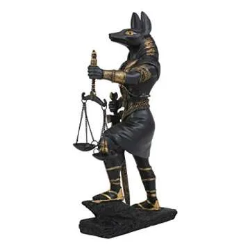 Ebros Ancient Egyptian God Anubis with Scales of Justice Statue Gods of The Dead and Afterlife Weighing The Heart Against Ostrich Feather Figurine 10" Tall (Black and Gold)