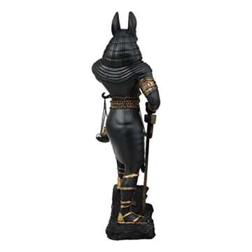 Ebros Ancient Egyptian God Anubis with Scales of Justice Statue Gods of The Dead and Afterlife Weighing The Heart Against Ostrich Feather Figurine 10" Tall (Black and Gold)