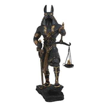 Ebros Ancient Egyptian God Anubis with Scales of Justice Statue Gods of The Dead and Afterlife Weighing The Heart Against Ostrich Feather Figurine 10" Tall (Black and Gold)