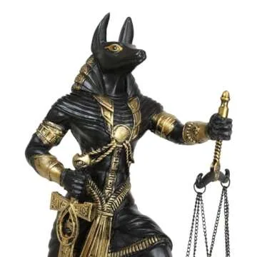 Ebros Ancient Egyptian God Anubis with Scales of Justice Statue Gods of The Dead and Afterlife Weighing The Heart Against Ostrich Feather Figurine 10" Tall (Black and Gold)