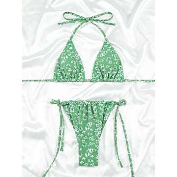 Women Halter String Bikini Set Sexy Thong Cheeky Two Piece Swimsuits Solid Color Bathing Swimwear