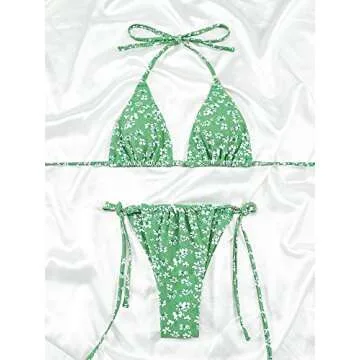 Women Halter String Bikini Set Sexy Thong Cheeky Two Piece Swimsuits Solid Color Bathing Swimwear
