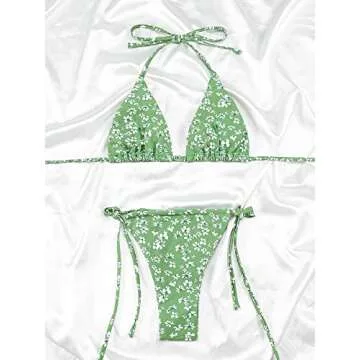 Women Halter String Bikini Set Sexy Thong Cheeky Two Piece Swimsuits Solid Color Bathing Swimwear
