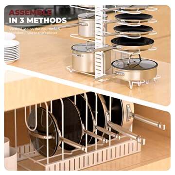 Vdomus Pot Rack Organizer with 3 DIY Methods, Pot Lid Organizer for Pans, Metal Kitchen Pot Racks, 8...